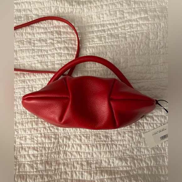 CLARE V. Petit Moyen Messenger Leather Shoulder or Crossbody Bag Rouge Nappa Red - Picture 7 of 13